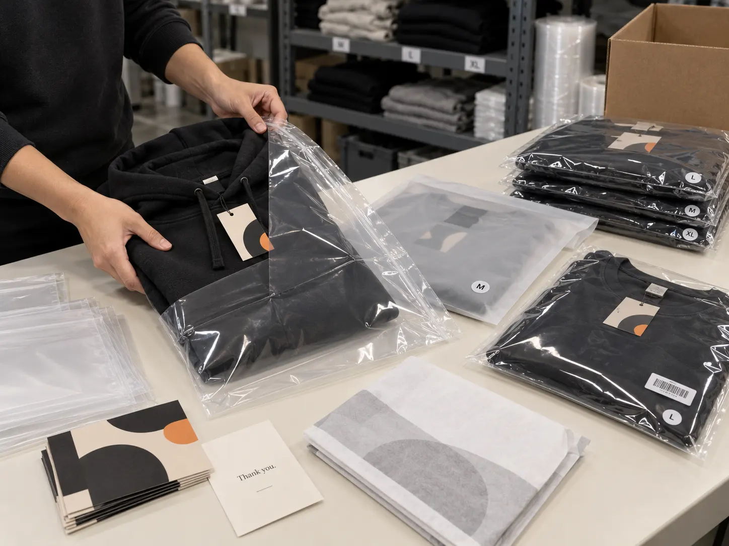 Custom apparel packaging bags and branded garment presentation