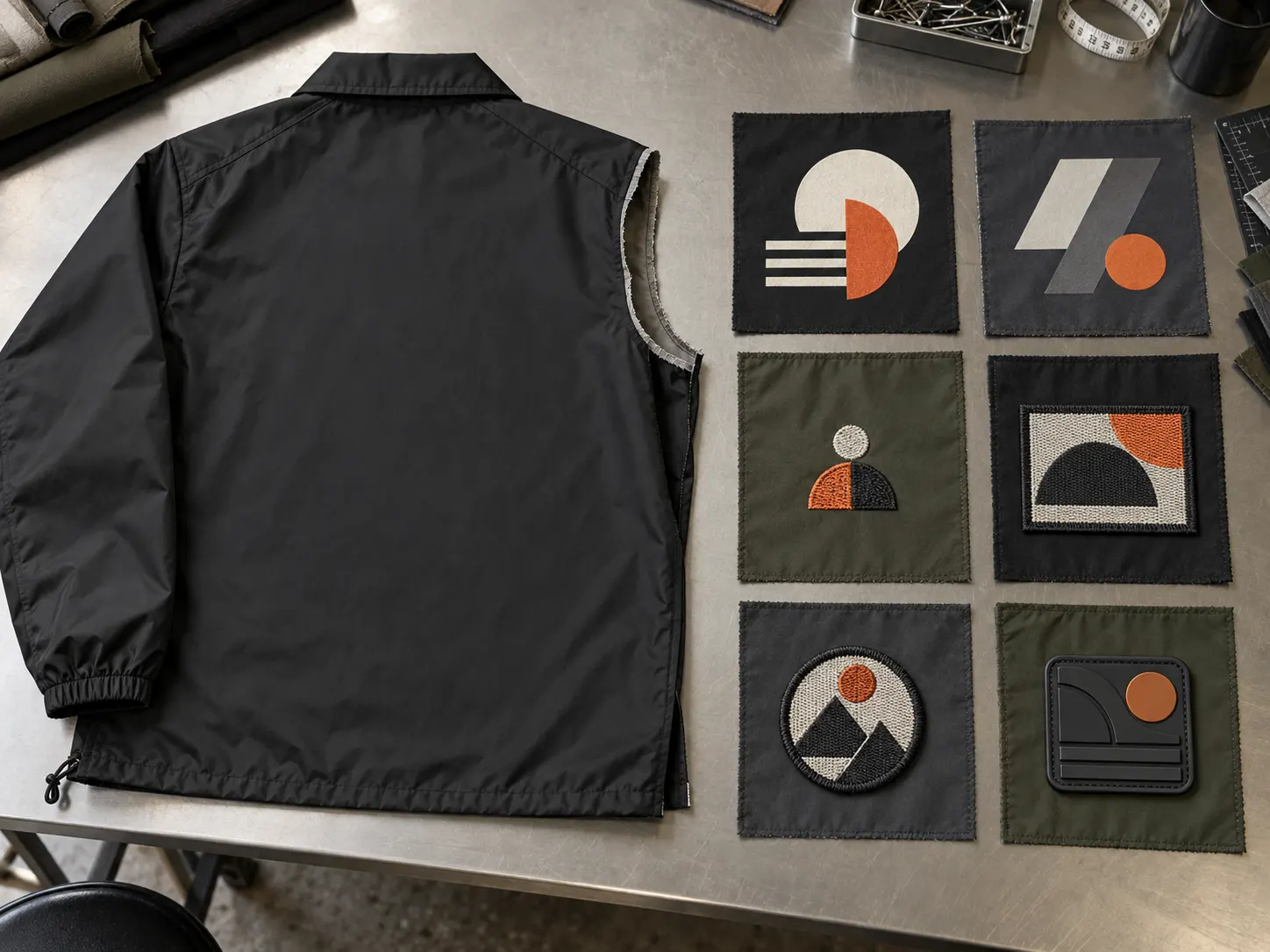 Screen printing embroidery heat transfer patches and custom branding on coach jackets