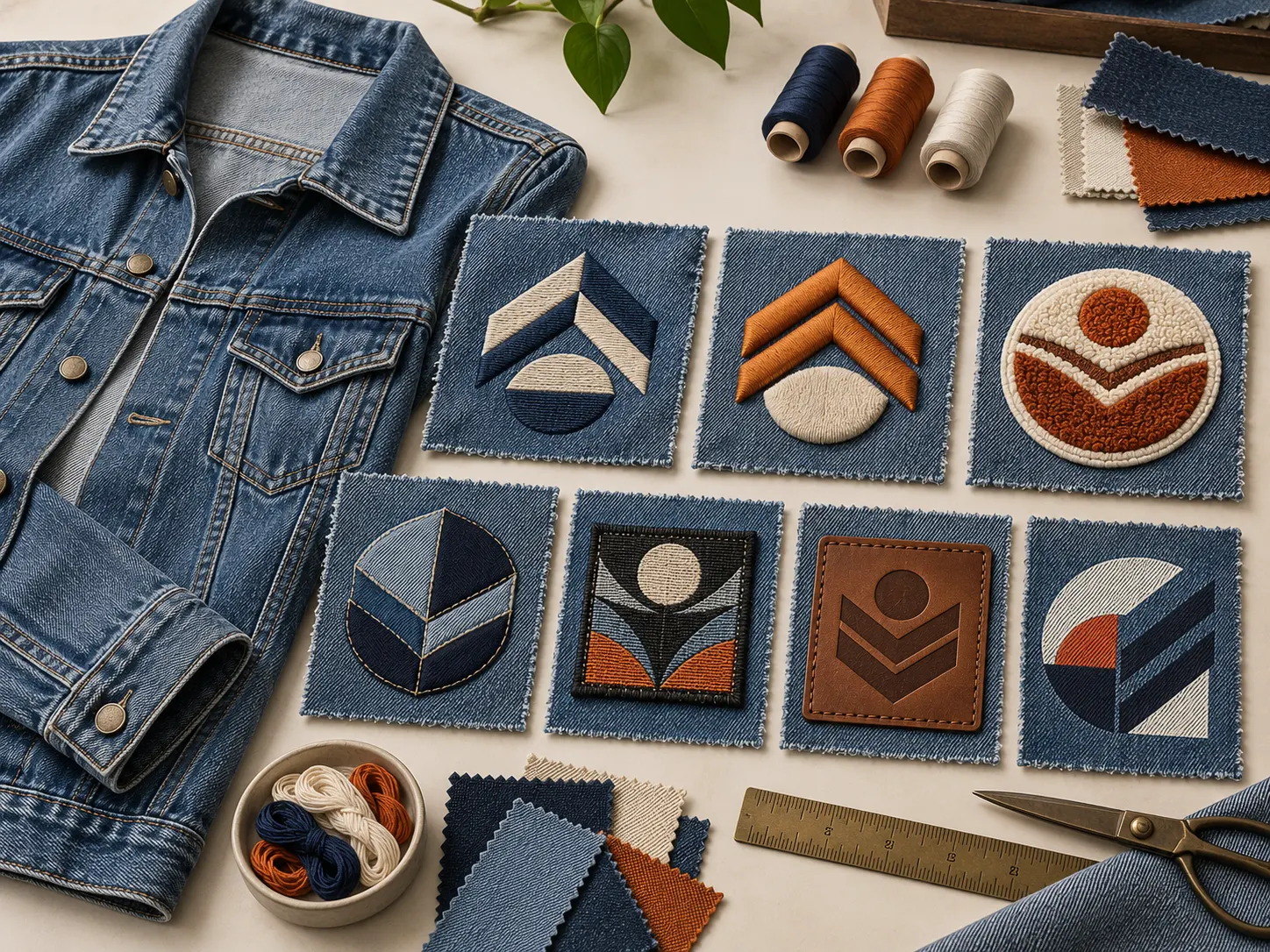 Embroidery chenille patches printing and custom branding on denim jackets
