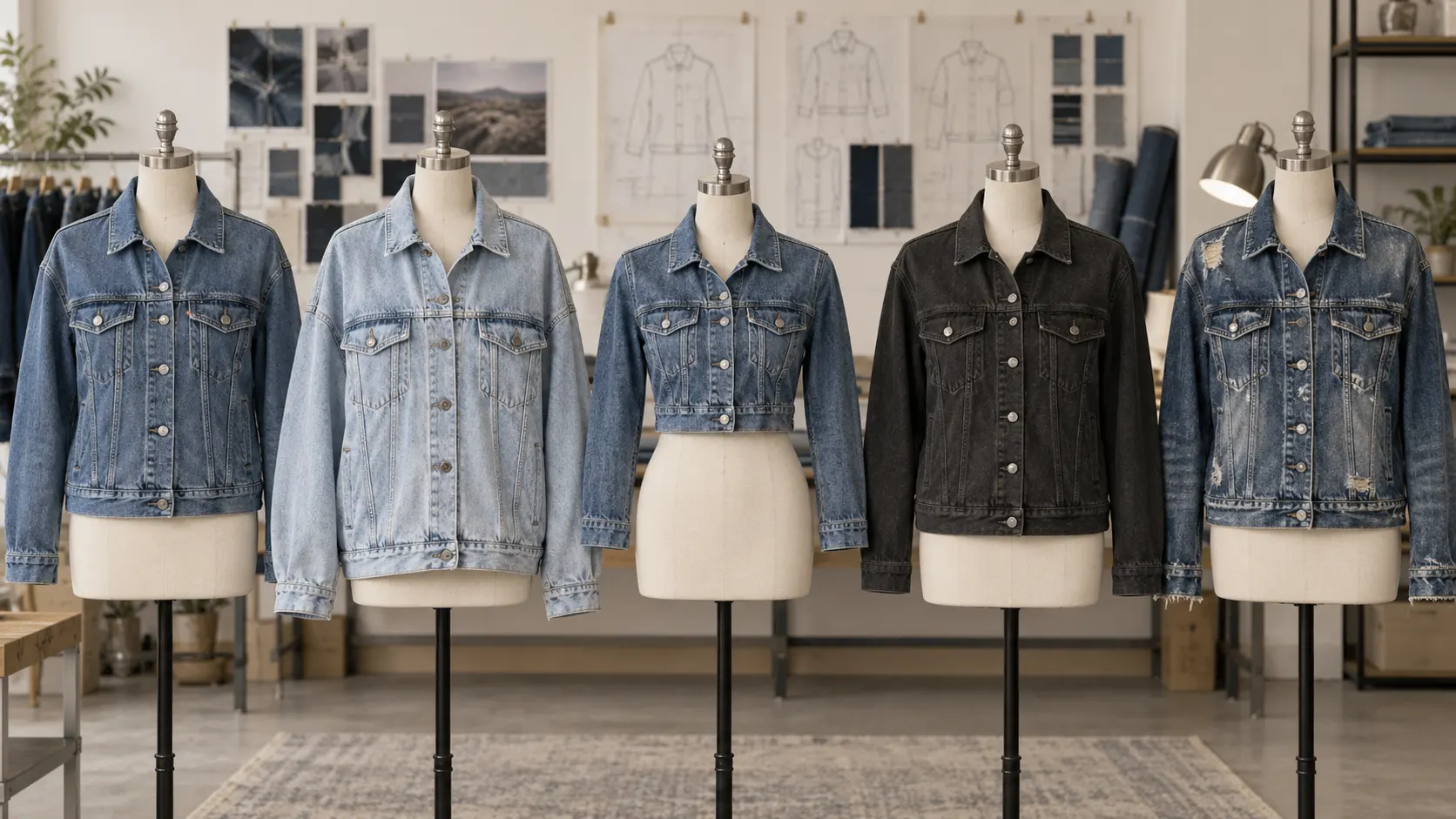 Custom trucker oversized cropped distressed black and vintage washed denim jacket styles