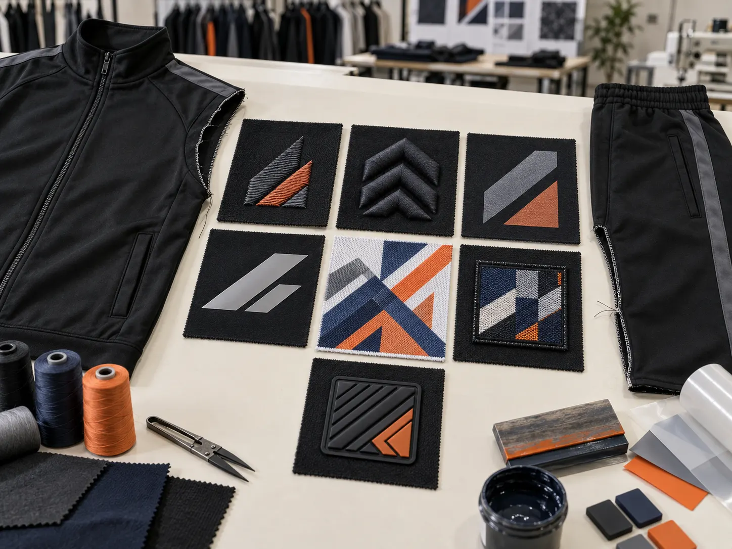 Embroidery screen printing heat transfer sublimation patches and branding on custom tracksuits