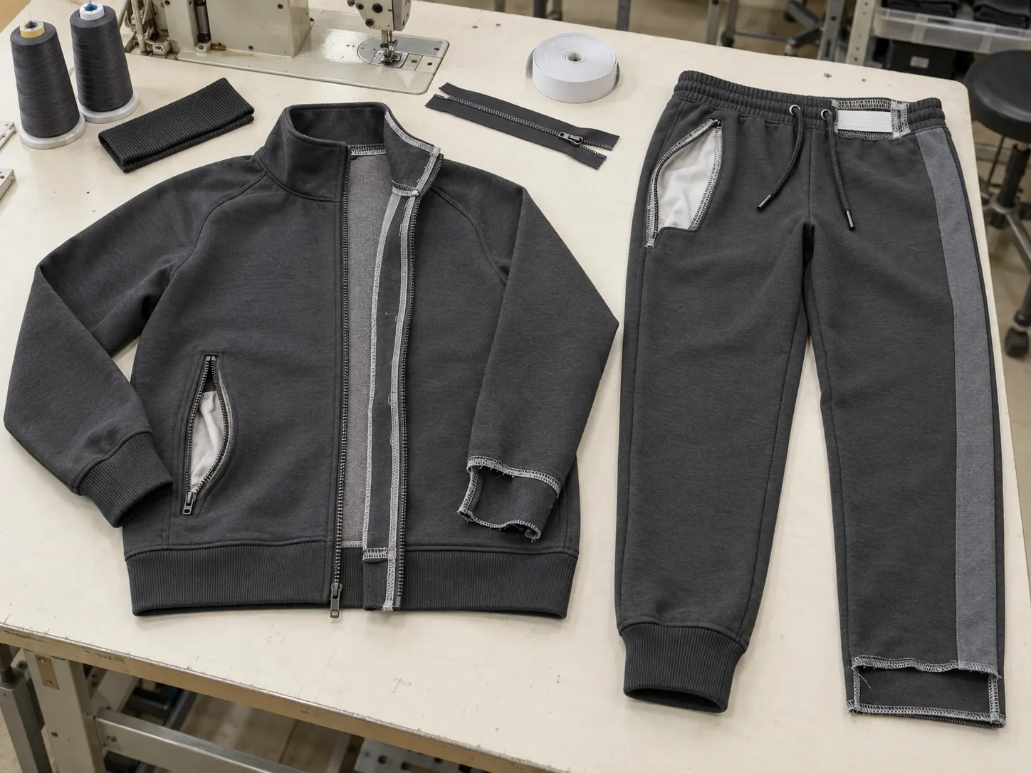 Custom tracksuit jacket track pants zipper collar waistband pocket cuff and panel construction