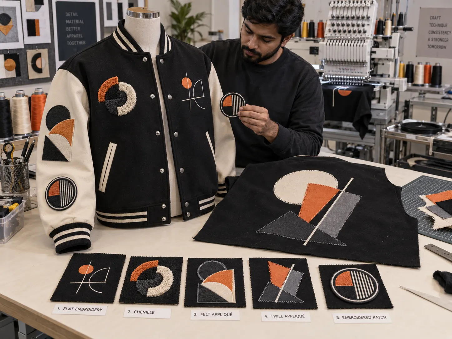 Embroidery chenille appliqué and patches on custom varsity jackets