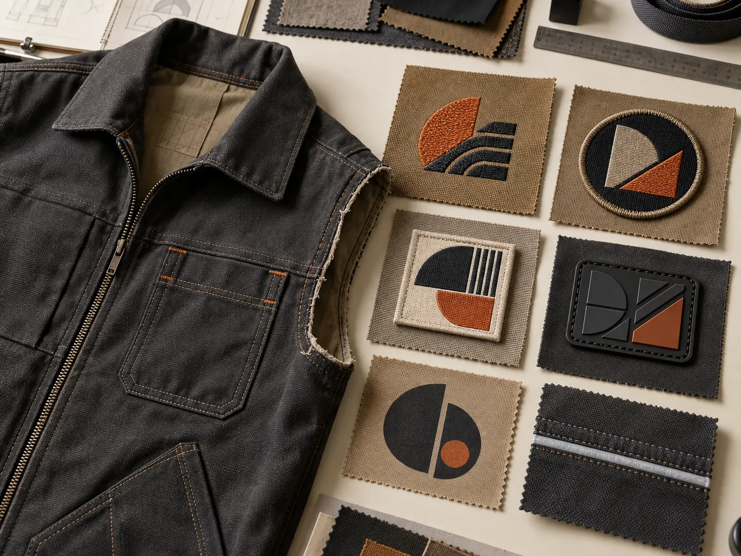 Embroidery patches printing and reflective branding on custom workwear jackets