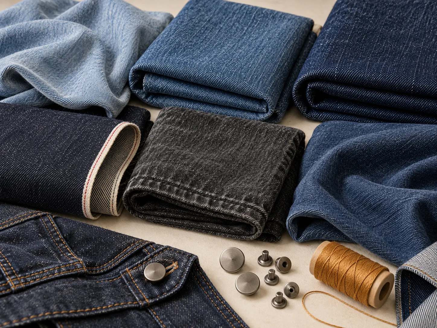 Lightweight midweight heavyweight black and stretch denim fabrics for custom jackets