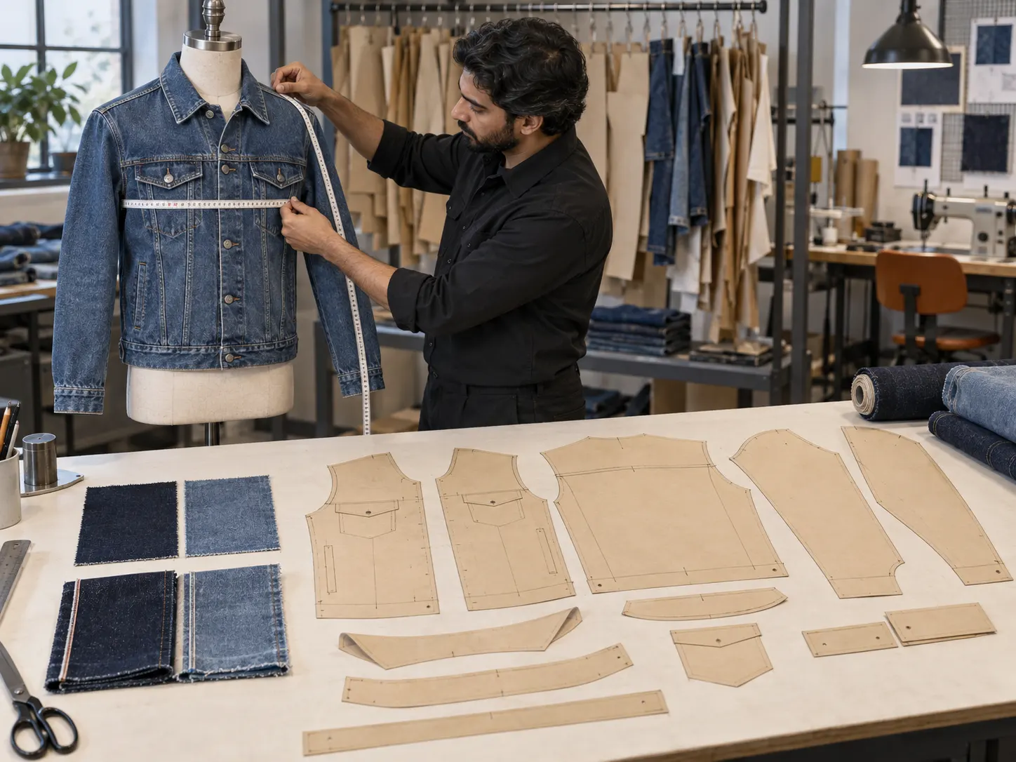 Denim jacket pattern making fit measurements shrinkage allowance and size grading