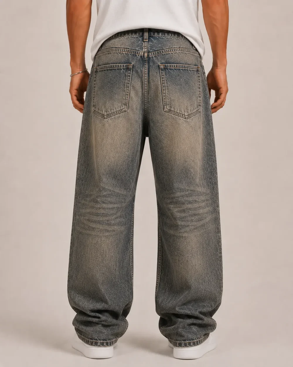 Dirty wash vintage jeans back view