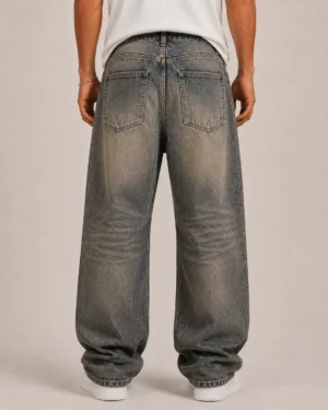 Dirty wash vintage jeans back view