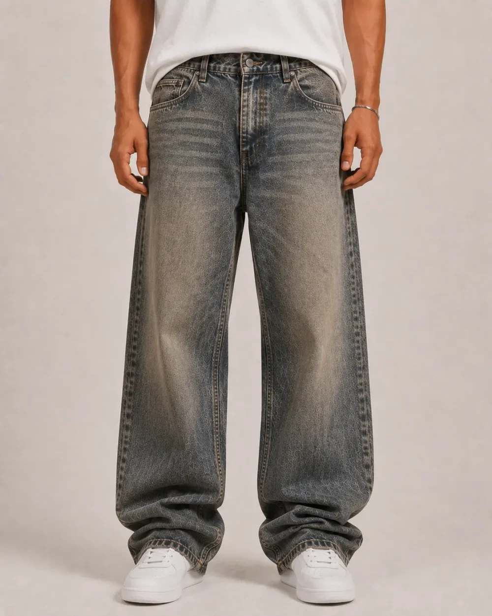 Dirty wash vintage jeans front view