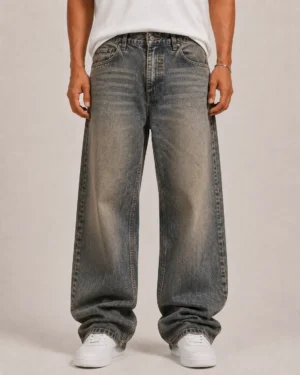 Dirty wash vintage jeans front view