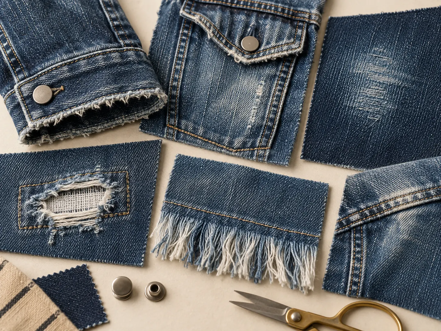 Denim jacket distressing fading frayed edges rips and repair details