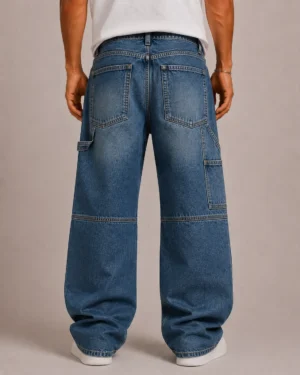 Double knee denim jeans back view