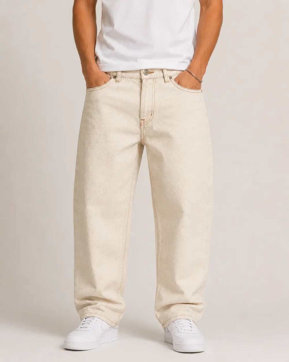 ecru-natural-denim-jeans-front Ecru natural denim jeans front view