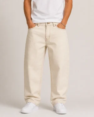 Ecru natural denim jeans front view