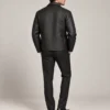 Embossed black leather jacket back view