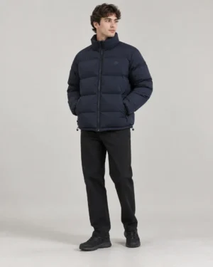 Custom embroidered puffer jacket front view