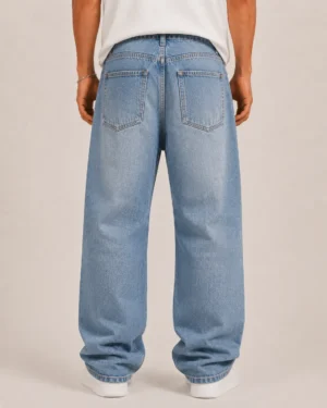 Enzyme washed relaxed jeans back view
