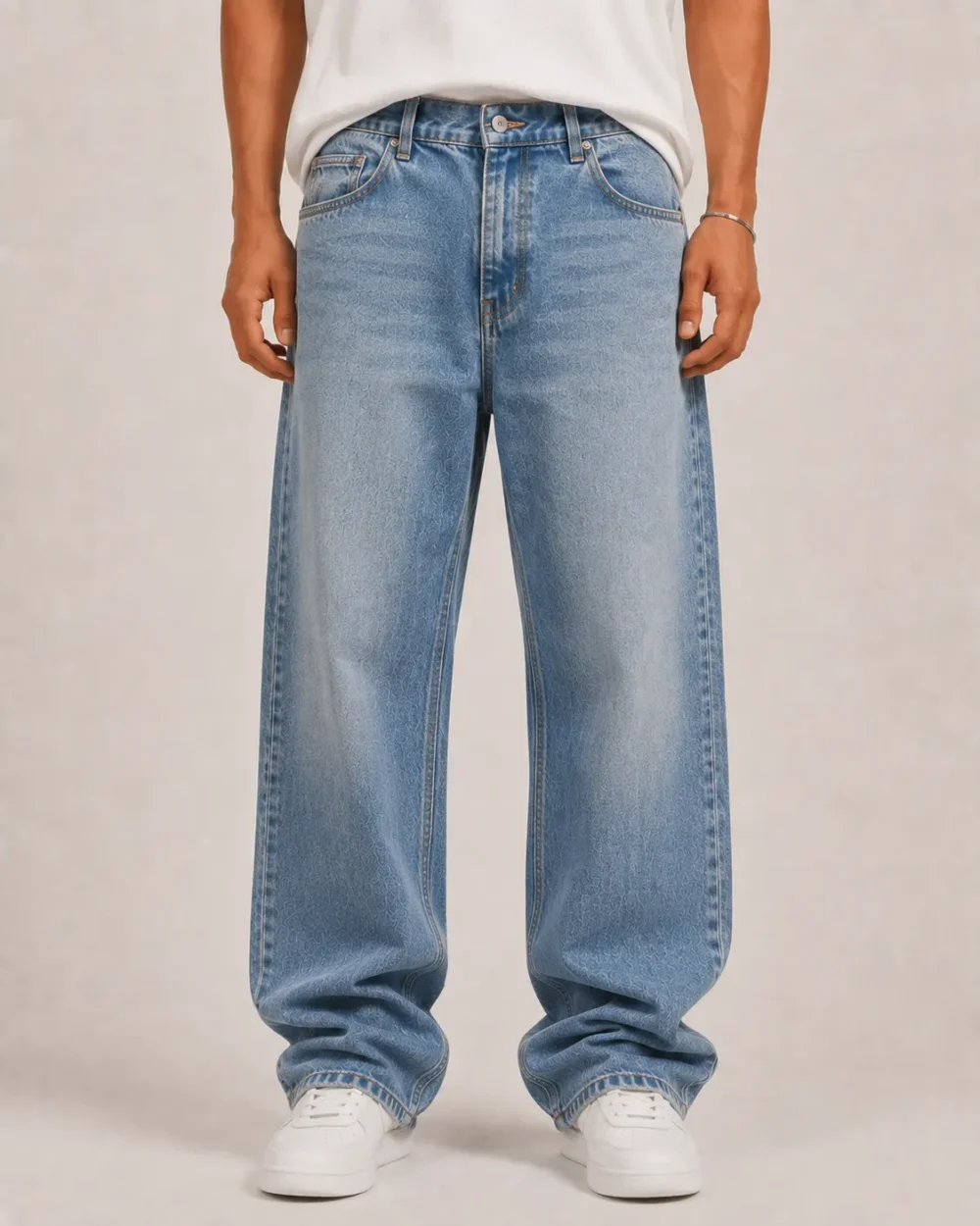 enzyme-washed-relaxed-jeans-front Enzyme washed relaxed jeans front view