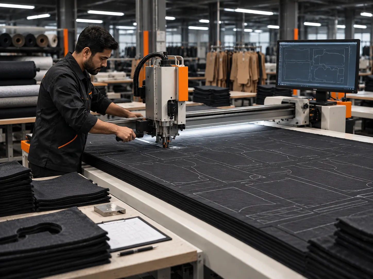 Fabric cutting stage of the clothing manufacturing process