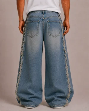 Frayed side seam baggy jeans back view