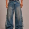Frayed side seam baggy jeans front view