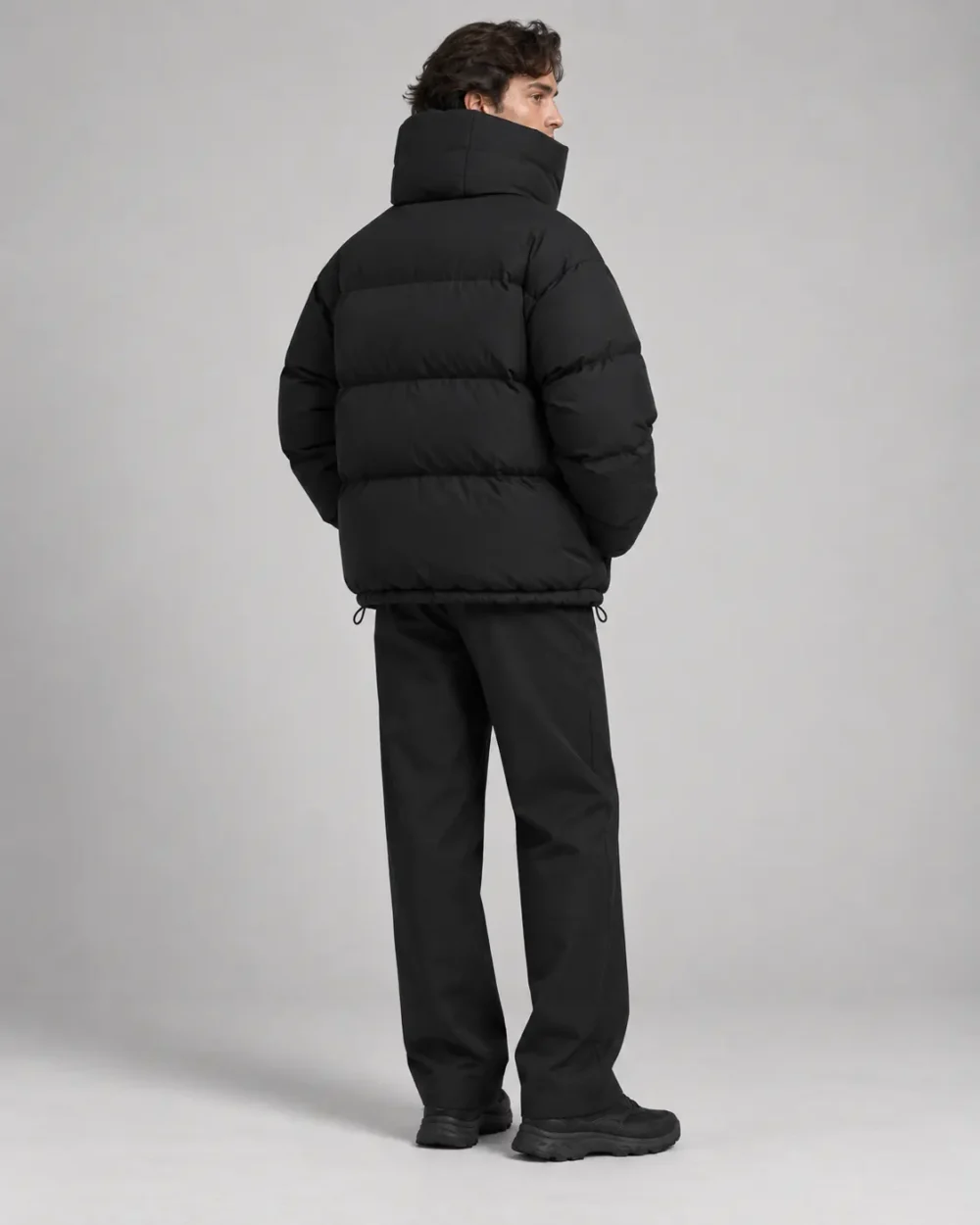 Funnel neck puffer jacket back view