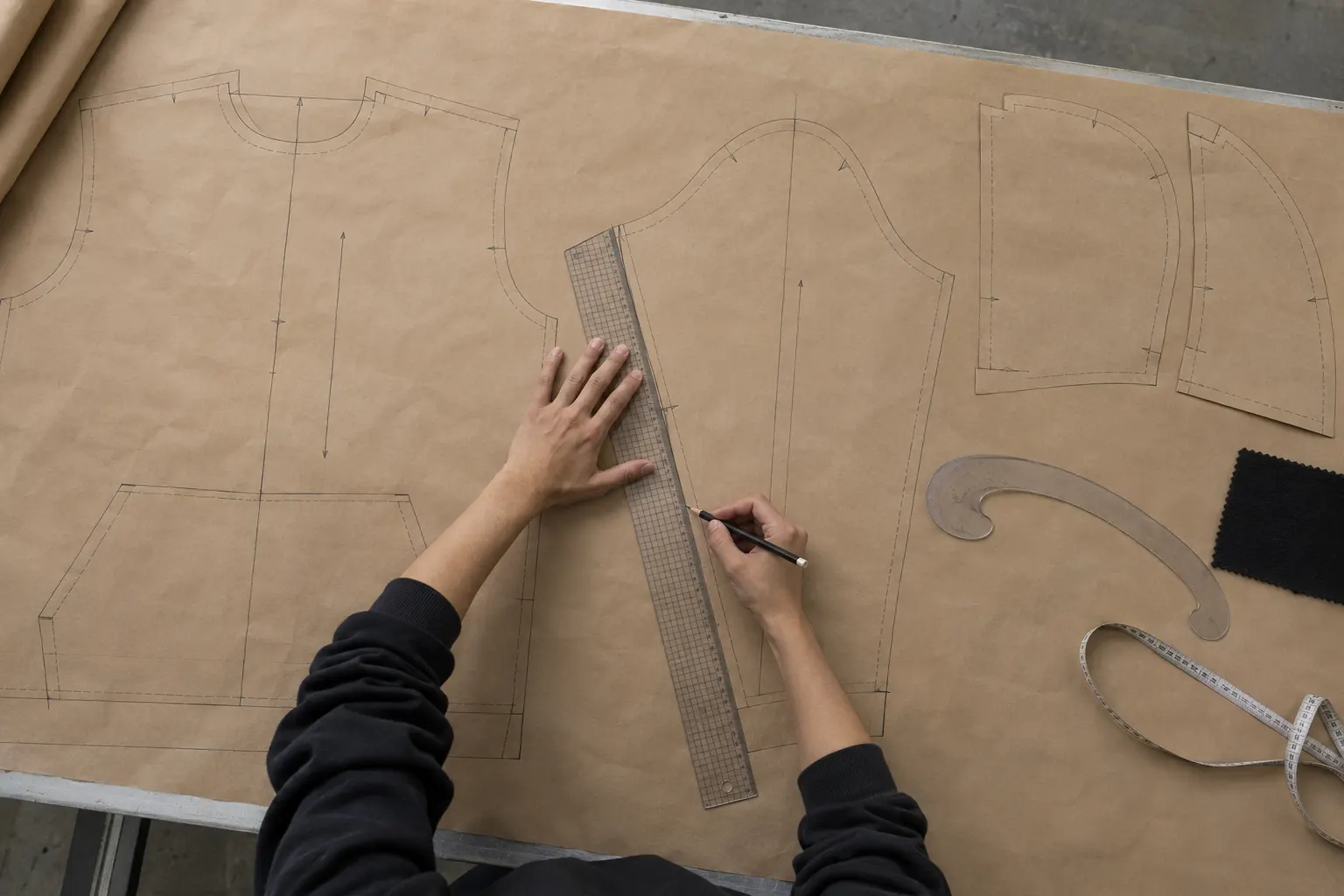 Garment pattern being developed for a custom apparel sample