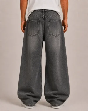 Grey wash baggy jeans back view