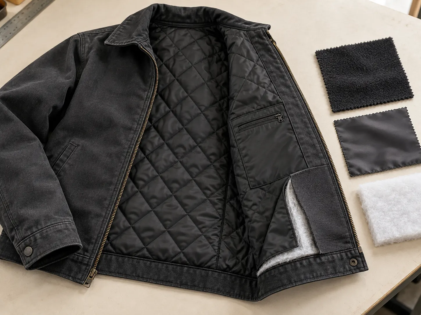 Quilted fleece and insulated lining options for custom workwear jackets