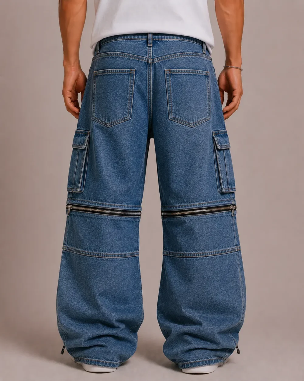 Knee zip convertible denim jeans back view