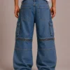 Knee zip convertible denim jeans back view