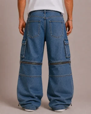 Knee zip convertible denim jeans back view