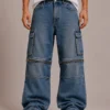 Knee zip convertible denim jeans front view