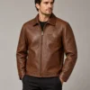 laser-etched-leather-jacket-front Laser etched brown leather jacket front view