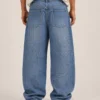 laser-printed-baggy-jeans-back Laser printed baggy jeans back view with tonal laser artwork