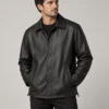 leather-coach-jacket-front Black leather coach jacket front view