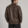 leather-shirt-jacket-overshirt-back Brown leather shirt jacket overshirt back view