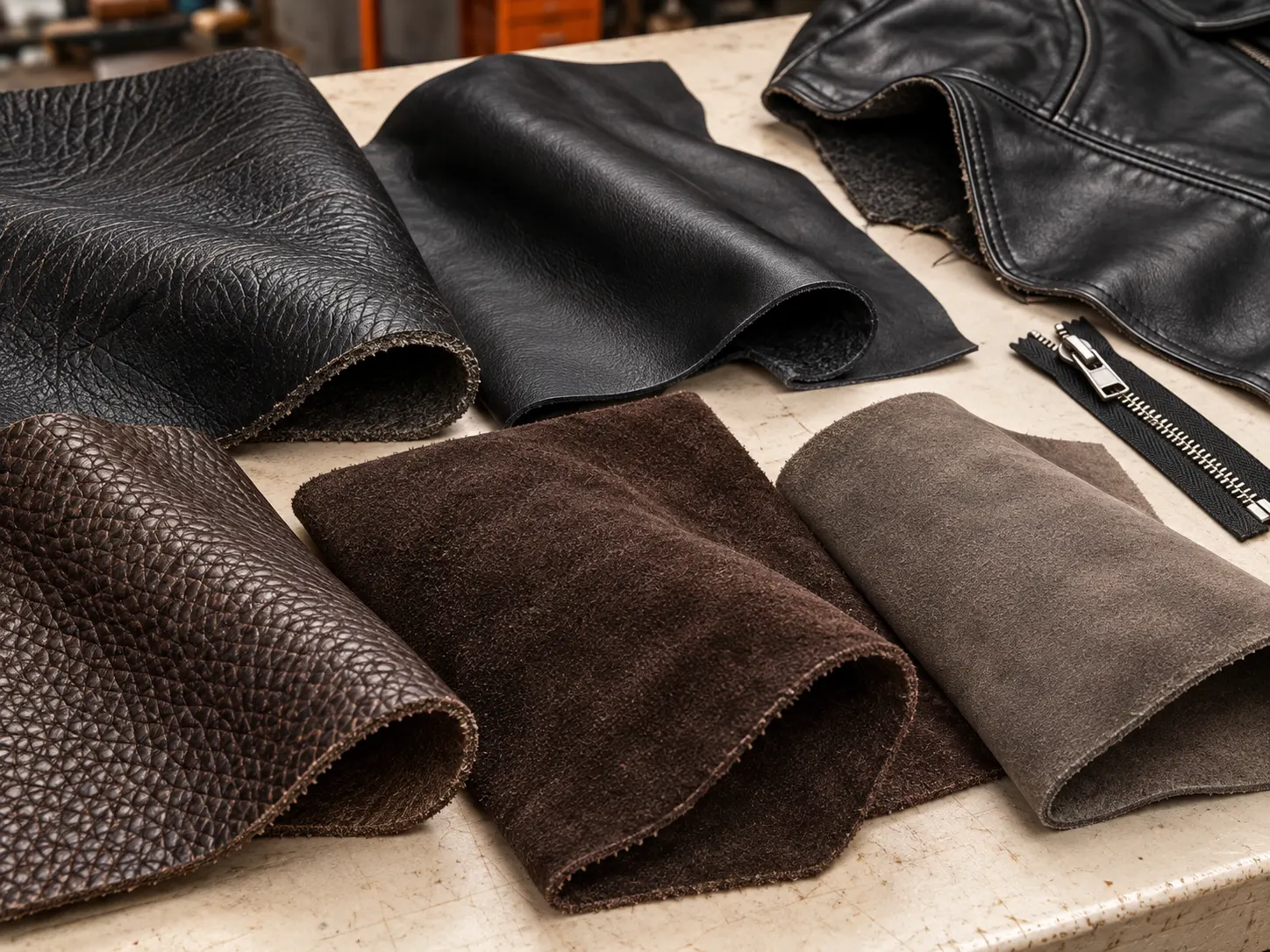 Cowhide sheepskin lambskin goatskin suede and nubuck leather samples for custom jackets