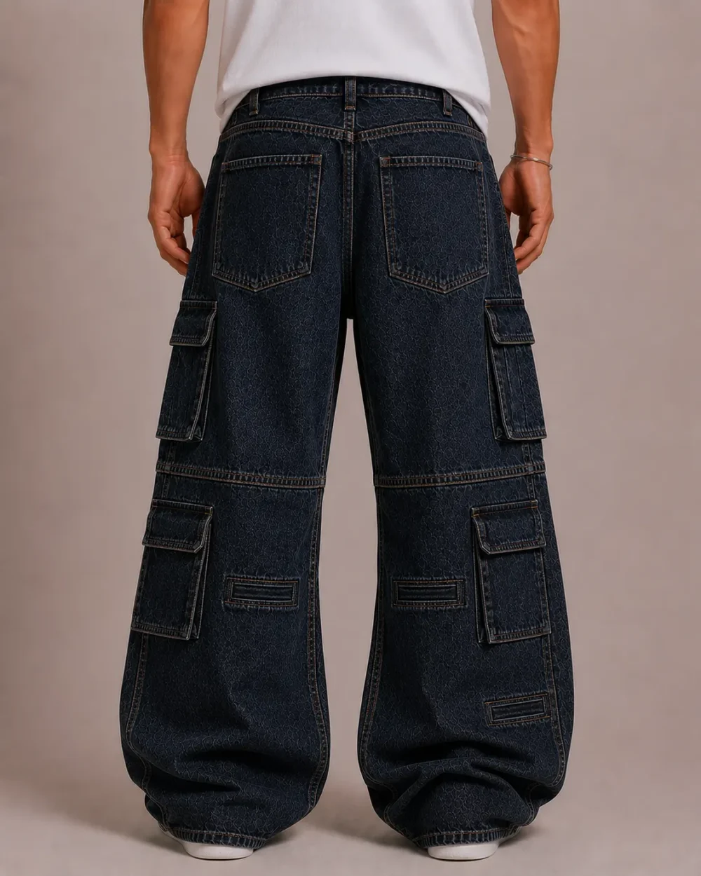 Multi pocket utility denim jeans back view