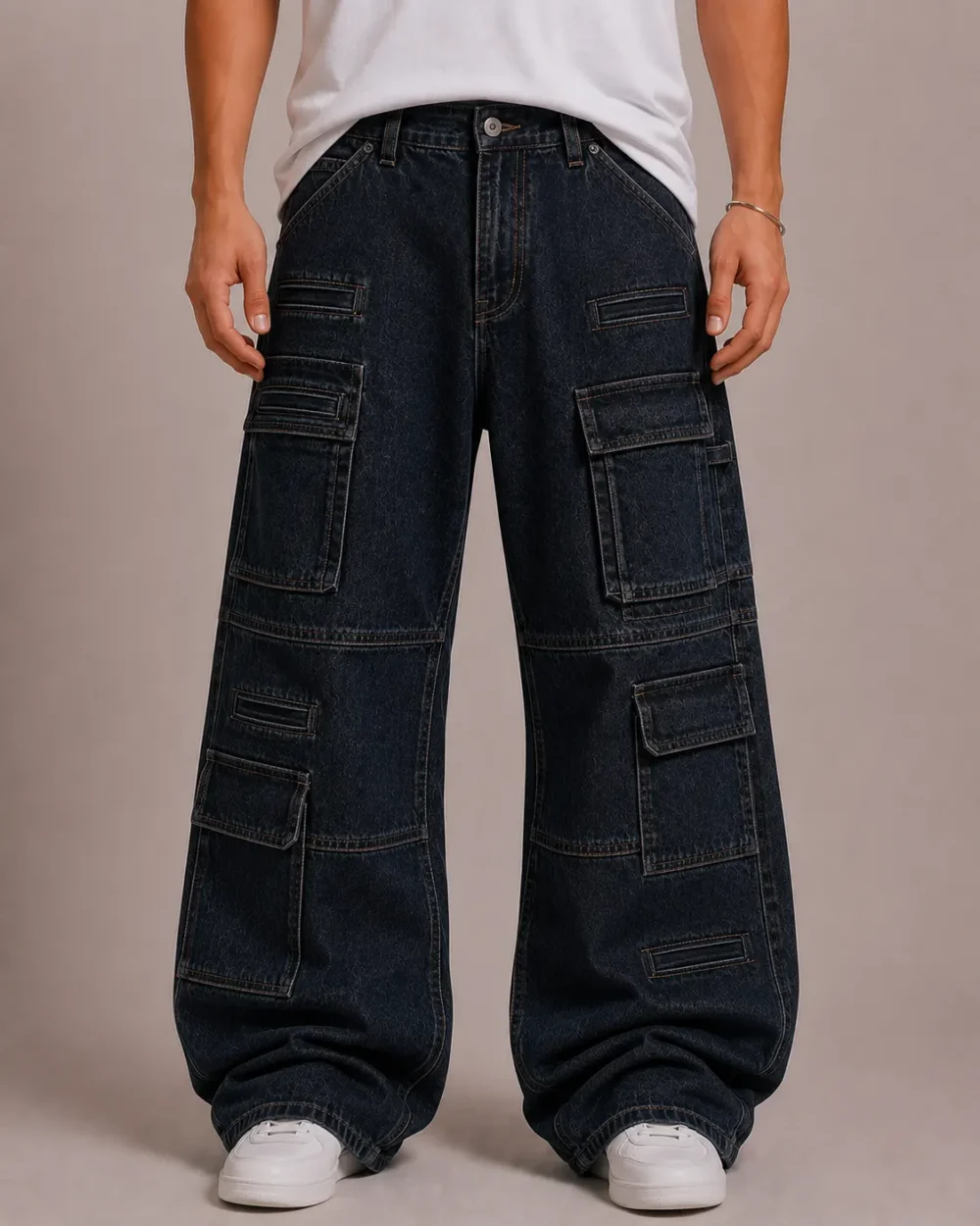 Multi pocket utility denim jeans front view