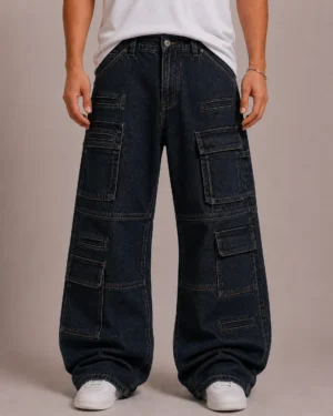 Multi pocket utility denim jeans front view