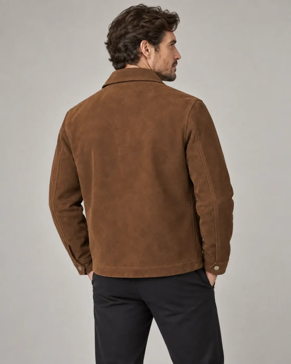 Nubuck utility leather jacket back view