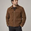 Nubuck utility leather jacket front view with pockets