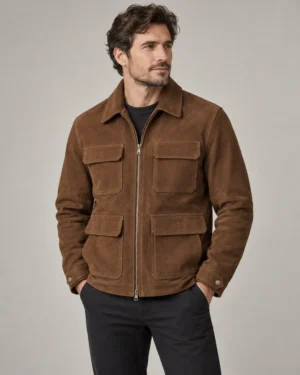 nubuck-utility-leather-jacket-front Nubuck utility leather jacket front view with pockets