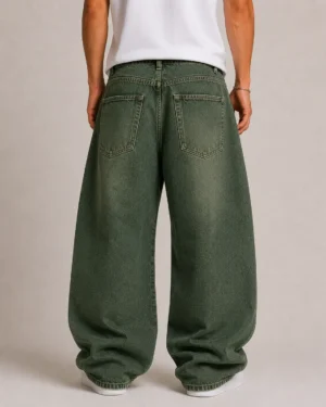 Overdyed colored baggy jeans back view