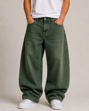 Overdyed colored baggy jeans front view