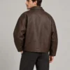 Oversized boxy brown leather work jacket back view