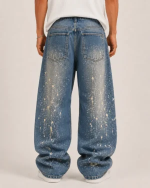 Paint splatter baggy jeans back view