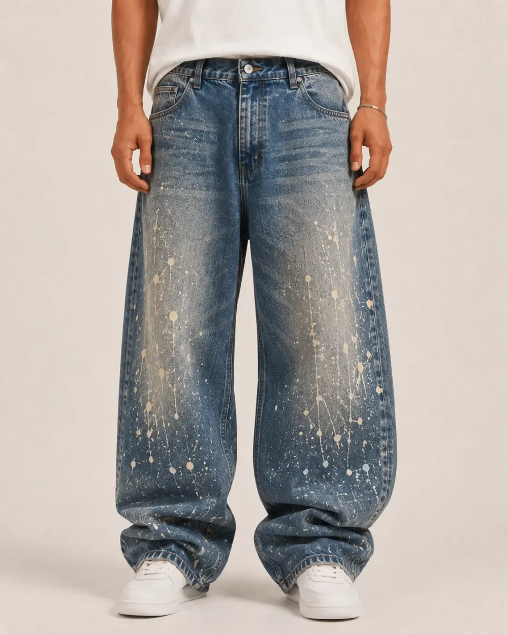 paint-splatter-baggy-jeans-front Paint splatter baggy jeans front view