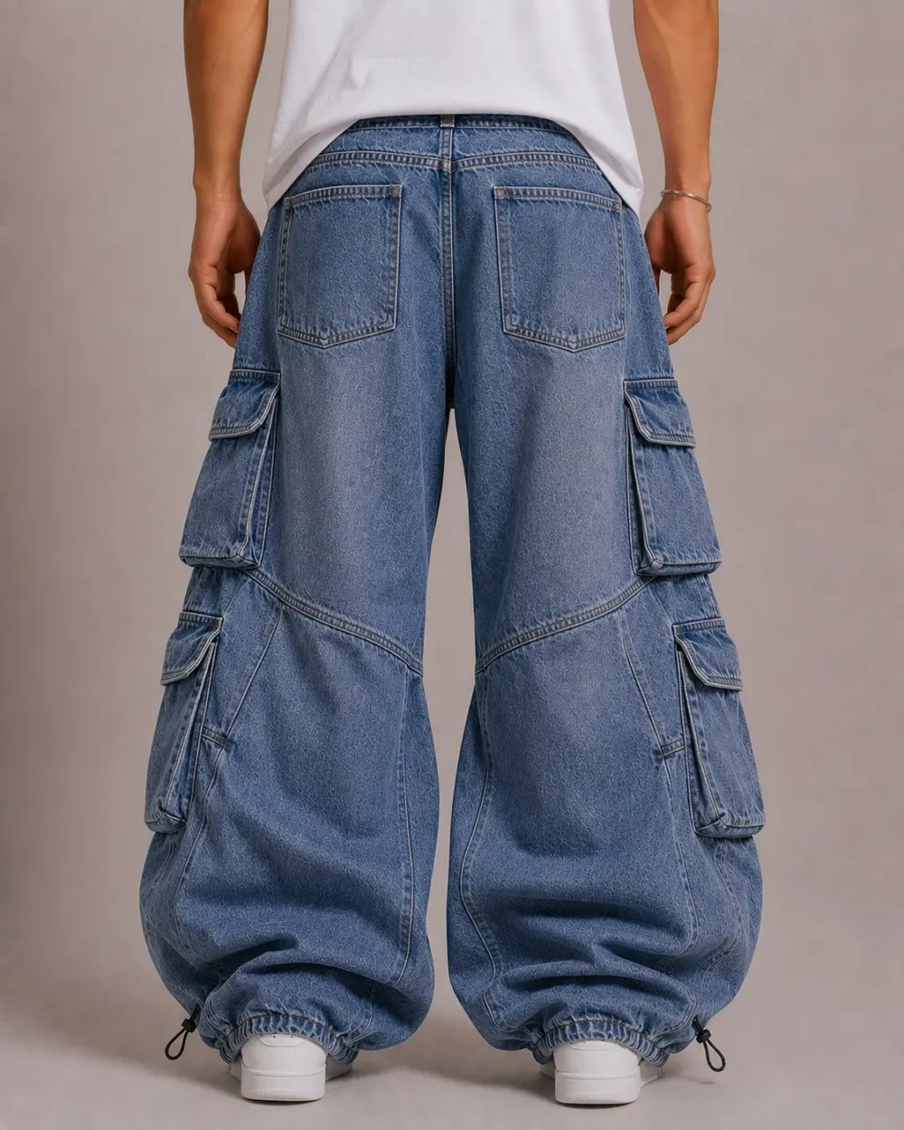 Parachute denim cargo jeans back view